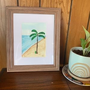 Original Watercolor Art Beach Coastal Tropical Scene Framed